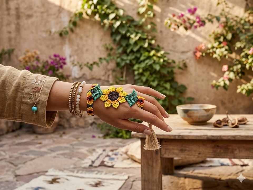 Golden Sunflower Ring Bracelet