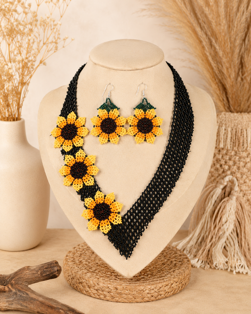 Midnight Sunflower Necklace & Earrings Set